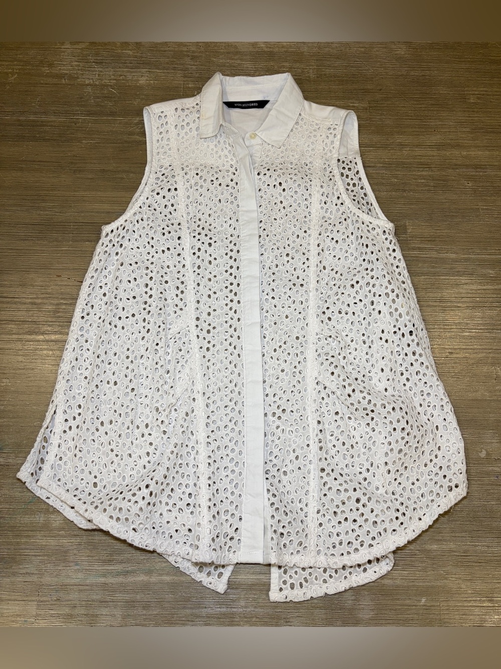 Won Hundred women’s white Eyelet Sleeveless Button-Down Top